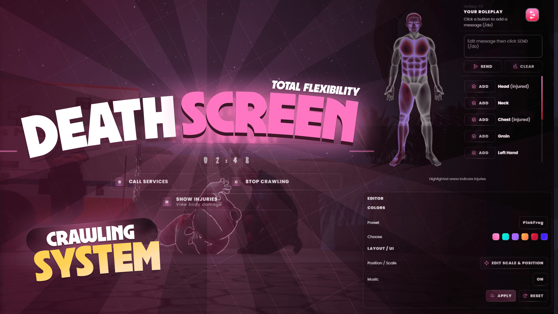 Advanced DeathScreen | automatic /do commands |  Damage indicator | Crawling System