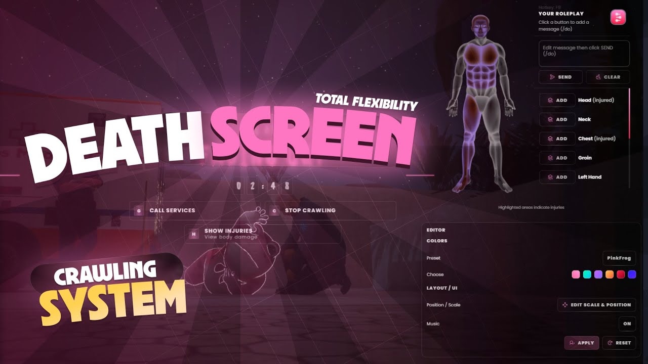 Advanced DeathScreen | automatic /do commands |  Damage indicator | Crawling System: Video preview